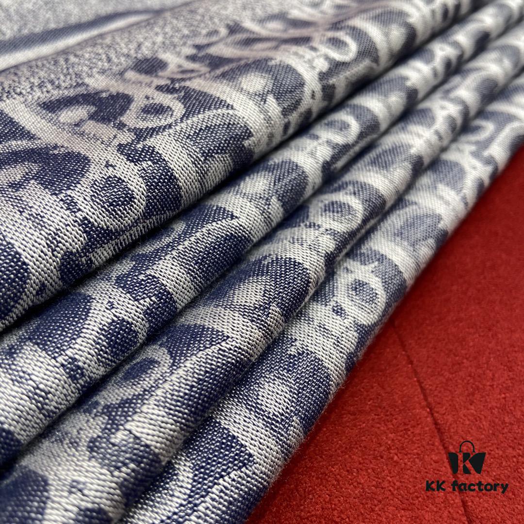 Vintage Floral Dior Denim Blue Scarf – Trendy Large 140x140cm Shawl for All Seasons, Doubles as Neck Wrap