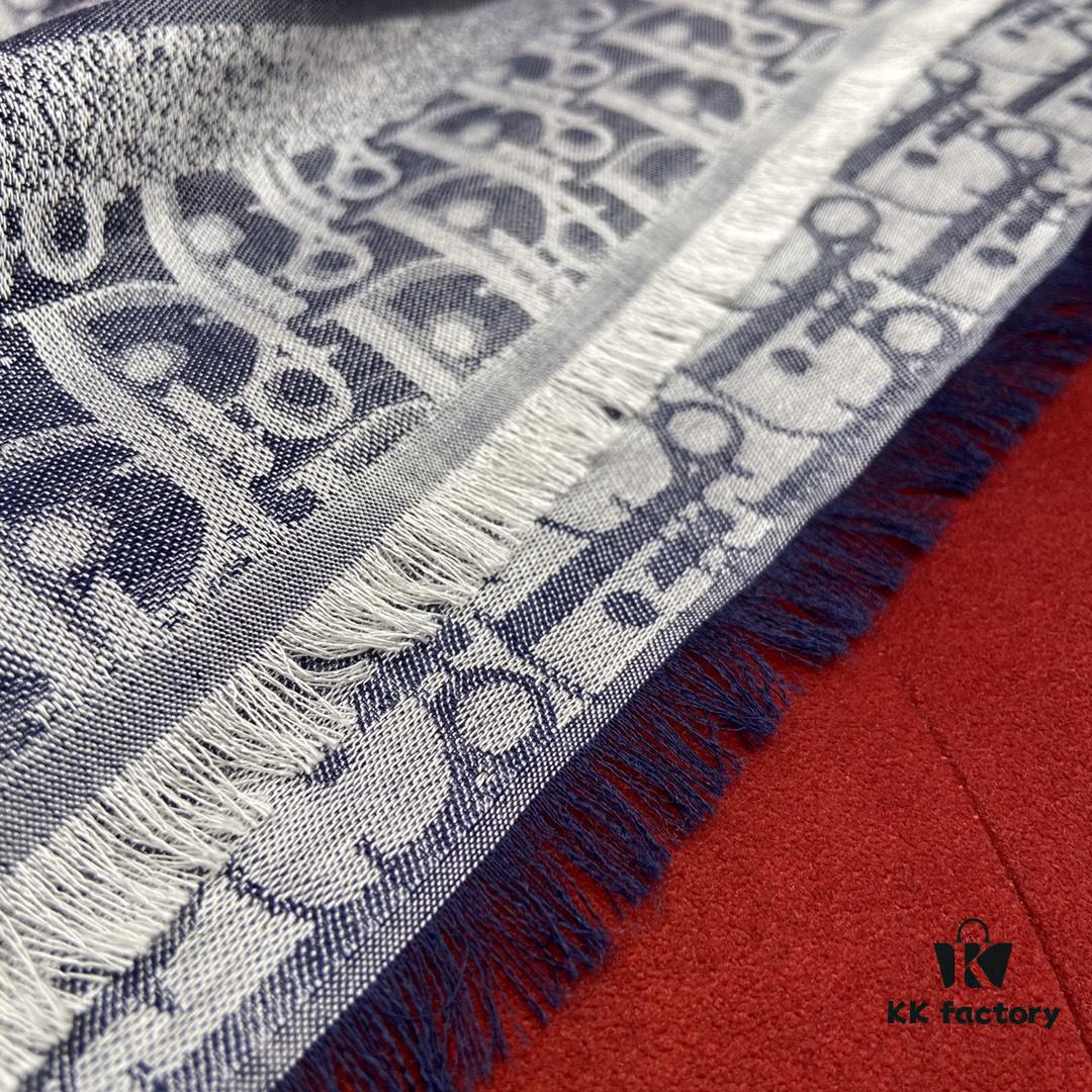 Vintage Floral Dior Denim Blue Scarf – Trendy Large 140x140cm Shawl for All Seasons, Doubles as Neck Wrap