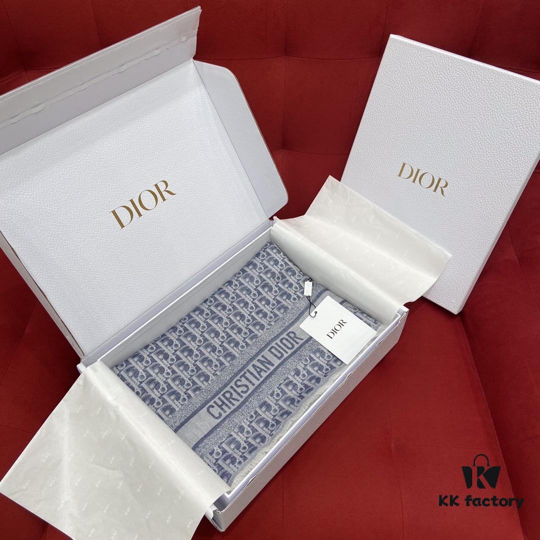 Vintage Floral Dior Denim Blue Scarf – Trendy Large 140x140cm Shawl for All Seasons, Doubles as Neck Wrap