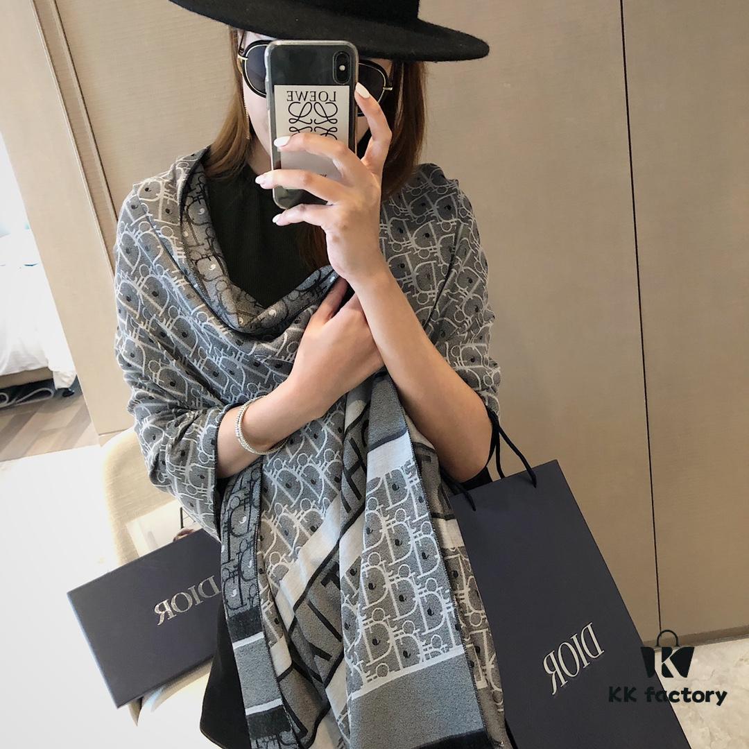 Premium Blue Dior-Style Packaged Silk-Like Cotton Jacquard Scarf, 4 Designs × 8 Colors, Limited Stock Under 50,000 Pieces