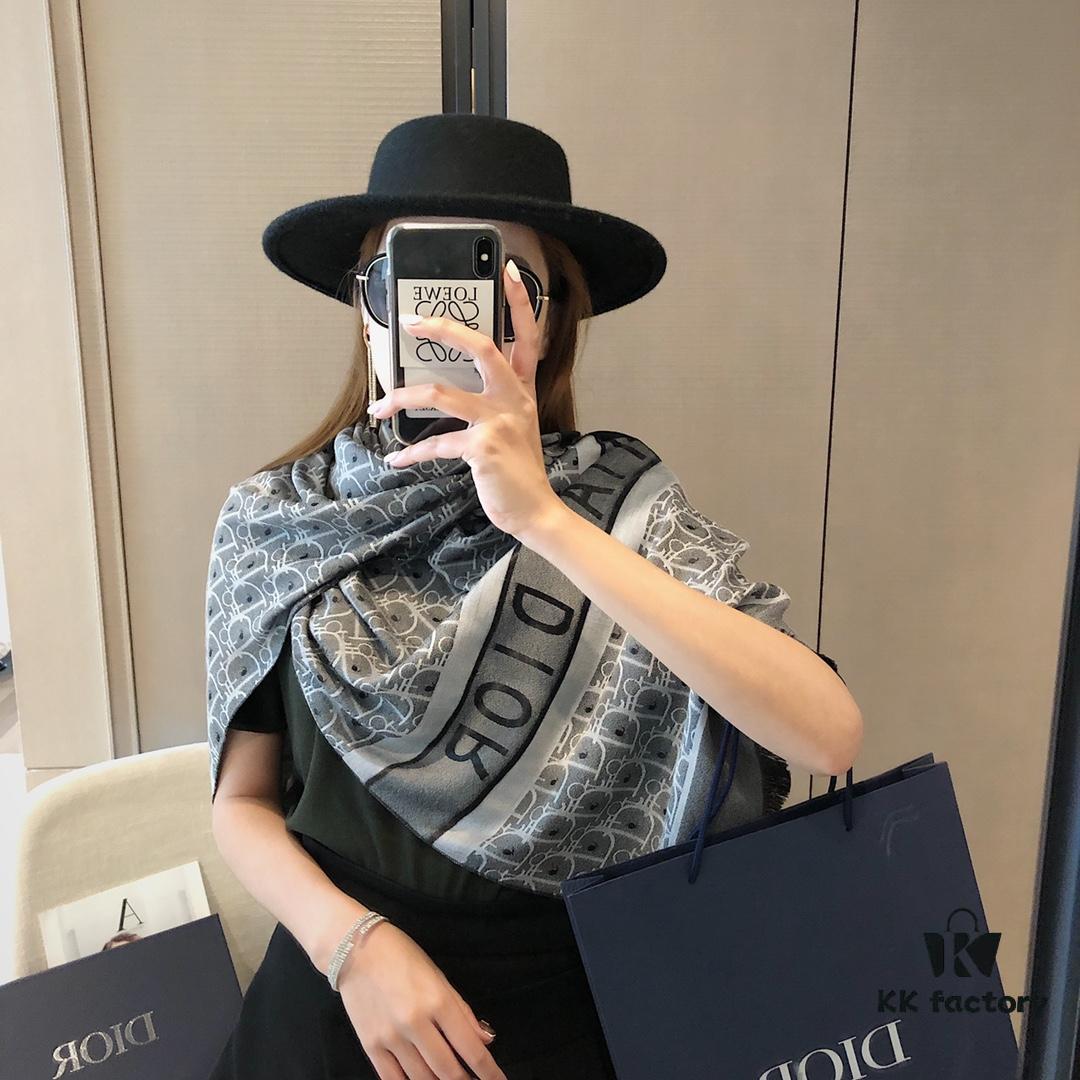 Premium Blue Dior-Style Packaged Silk-Like Cotton Jacquard Scarf, 4 Designs × 8 Colors, Limited Stock Under 50,000 Pieces