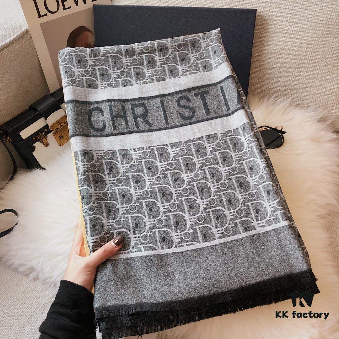 Premium Blue Dior-Style Packaged Silk-Like Cotton Jacquard Scarf, 4 Designs × 8 Colors, Limited Stock Under 50,000 Pieces