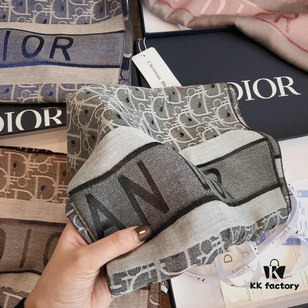 Premium Blue Dior-Style Packaged Silk-Like Cotton Jacquard Scarf, 4 Designs × 8 Colors, Limited Stock Under 50,000 Pieces