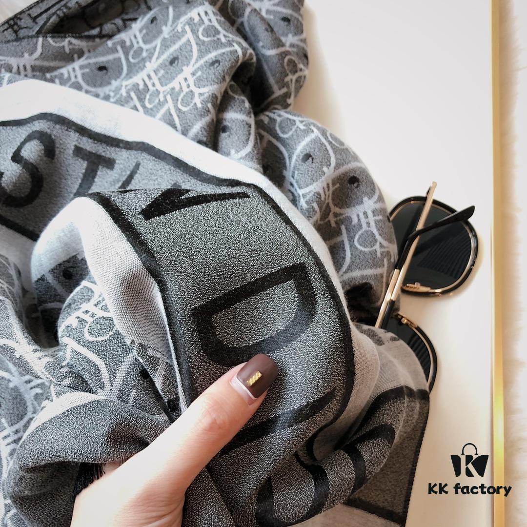 Premium Blue Dior-Style Packaged Silk-Like Cotton Jacquard Scarf, 4 Designs × 8 Colors, Limited Stock Under 50,000 Pieces