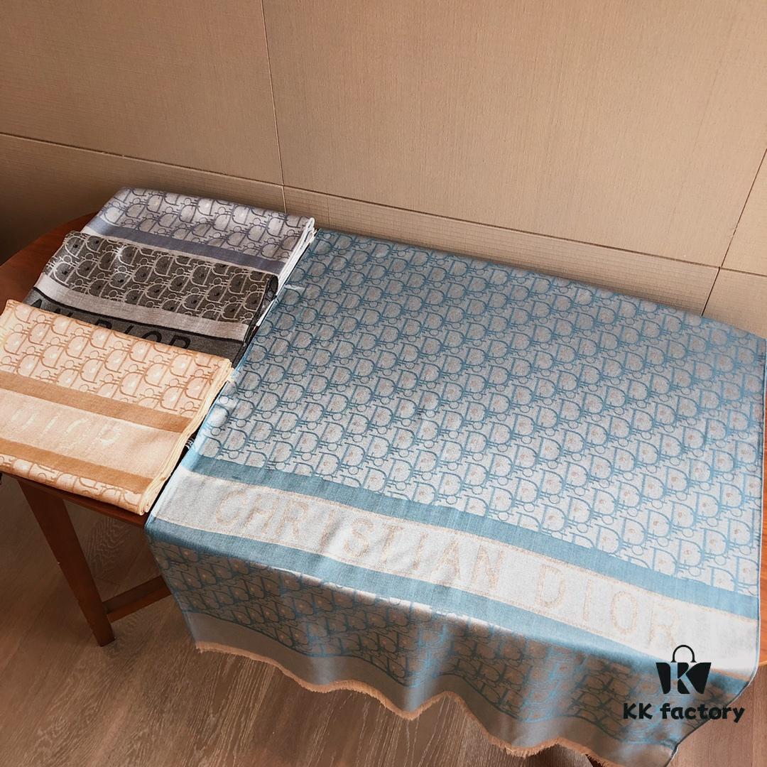 Premium Blue Dior-Style Packaged Silk-Like Cotton Jacquard Scarf, 4 Designs × 8 Colors, Limited Stock Under 50,000 Pieces