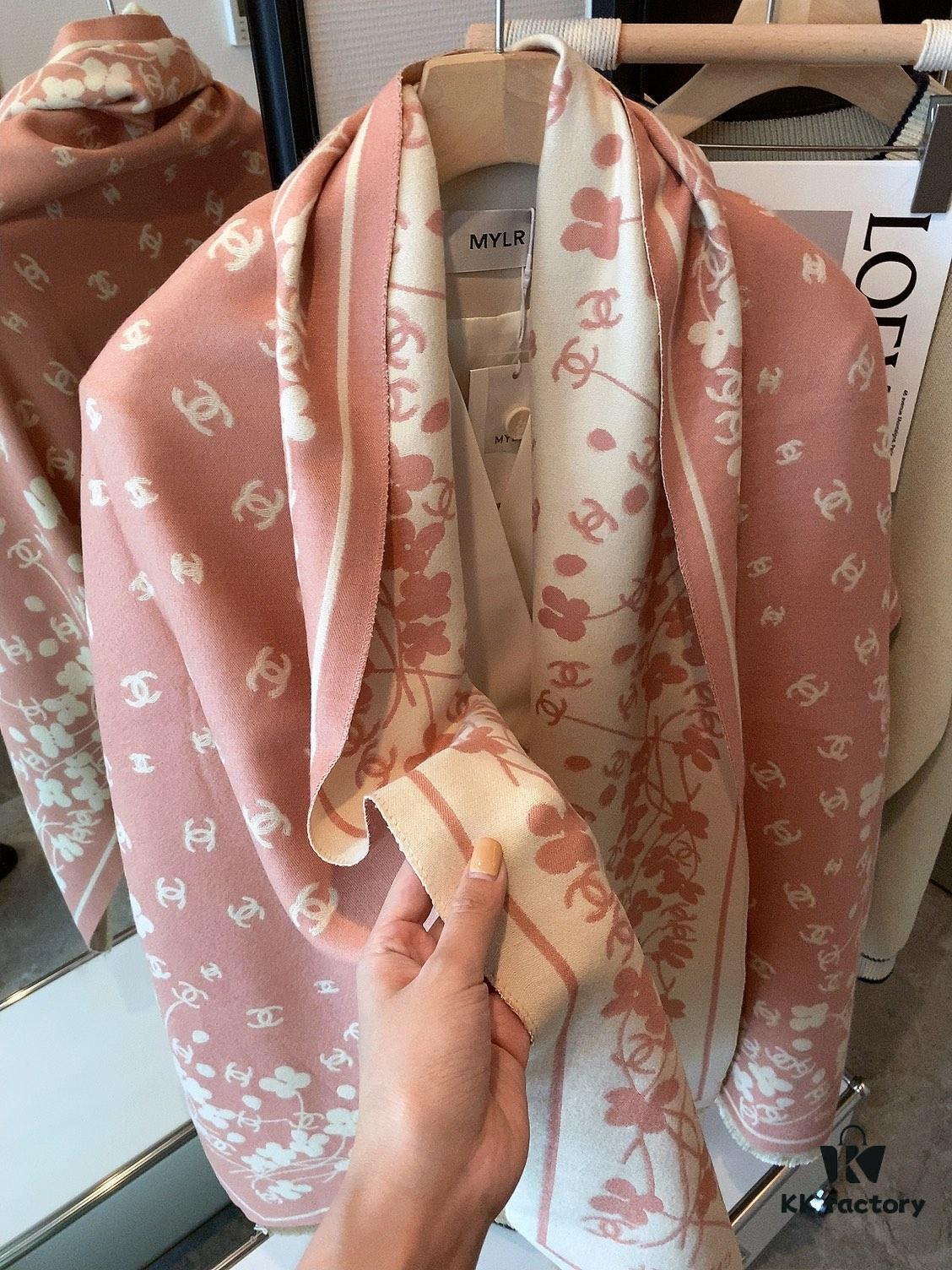 Luxury Premium Cashmere Scarf - Chanel Style Tiny Floral Print, 100% Pure Cashmere, Albas Pure Goat Wool, 32S Yarn, Ultra Soft & Lightweight, High-End Ring Velvet Texture