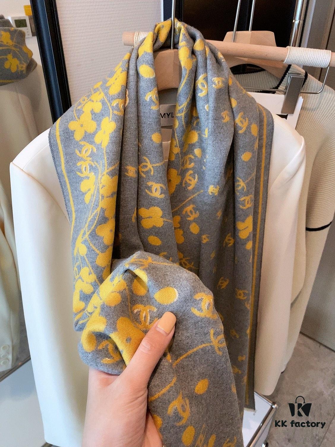 Luxury Premium Cashmere Scarf - Chanel Style Tiny Floral Print, 100% Pure Cashmere, Albas Pure Goat Wool, 32S Yarn, Ultra Soft & Lightweight, High-End Ring Velvet Texture