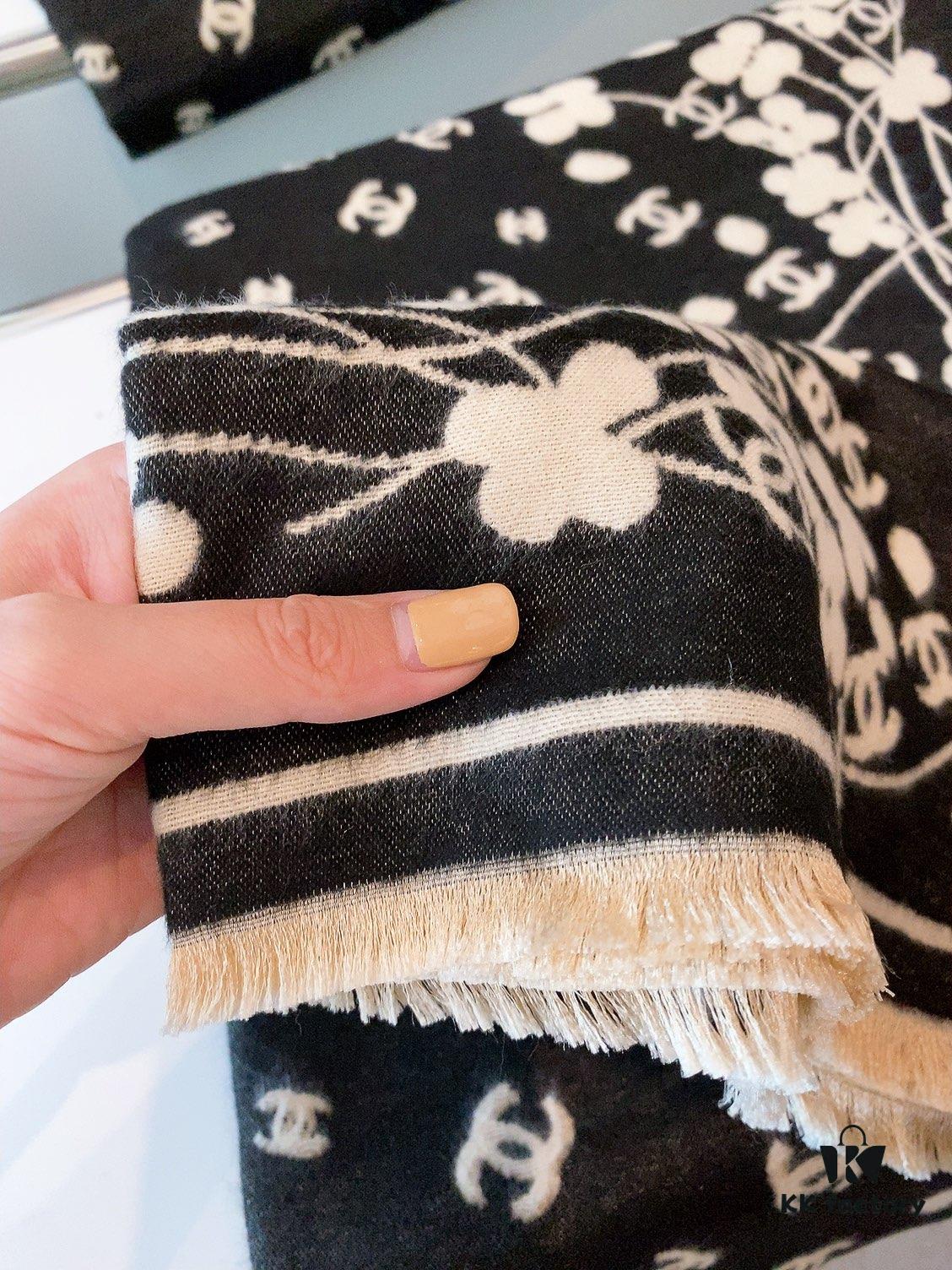 Luxury Premium Cashmere Scarf - Chanel Style Tiny Floral Print, 100% Pure Cashmere, Albas Pure Goat Wool, 32S Yarn, Ultra Soft & Lightweight, High-End Ring Velvet Texture