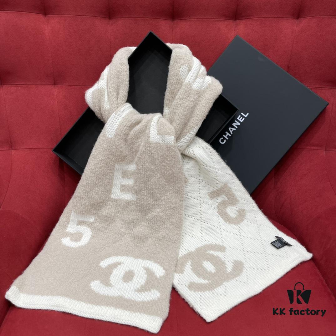 CHANEL Monogram No.5 Scarf, Double-Sided Two-Tone Jacquard Scarf, 49% Cashmere, 40% Wool, 11% Silk Fabric, Soft and Cozy, 30*180CM