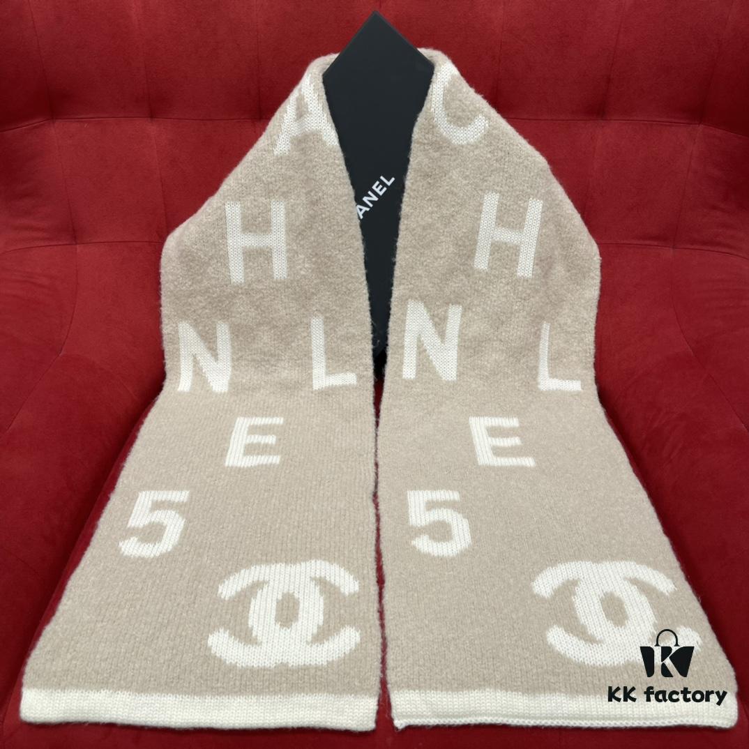 CHANEL Monogram No.5 Scarf, Double-Sided Two-Tone Jacquard Scarf, 49% Cashmere, 40% Wool, 11% Silk Fabric, Soft and Cozy, 30*180CM