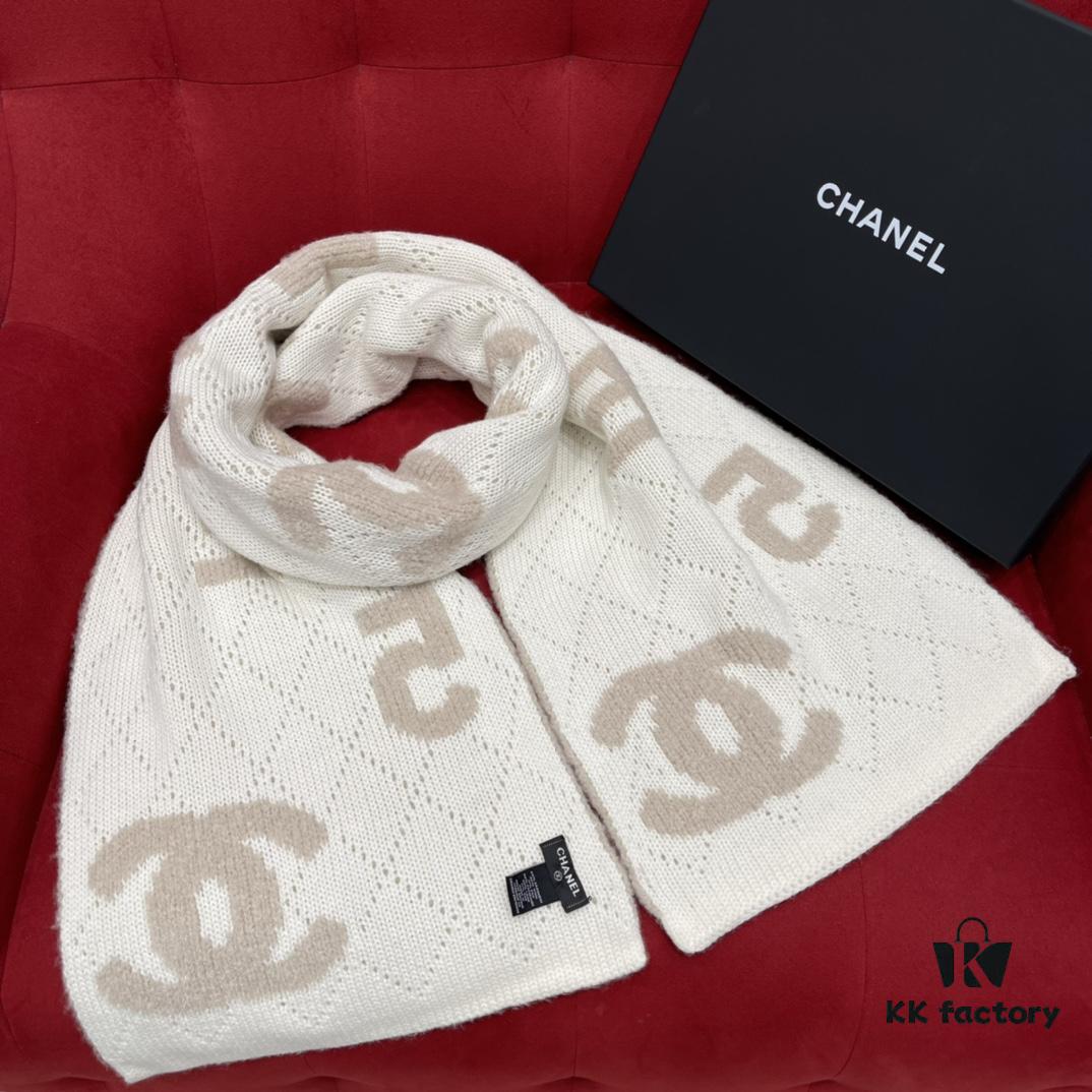 CHANEL Monogram No.5 Scarf, Double-Sided Two-Tone Jacquard Scarf, 49% Cashmere, 40% Wool, 11% Silk Fabric, Soft and Cozy, 30*180CM