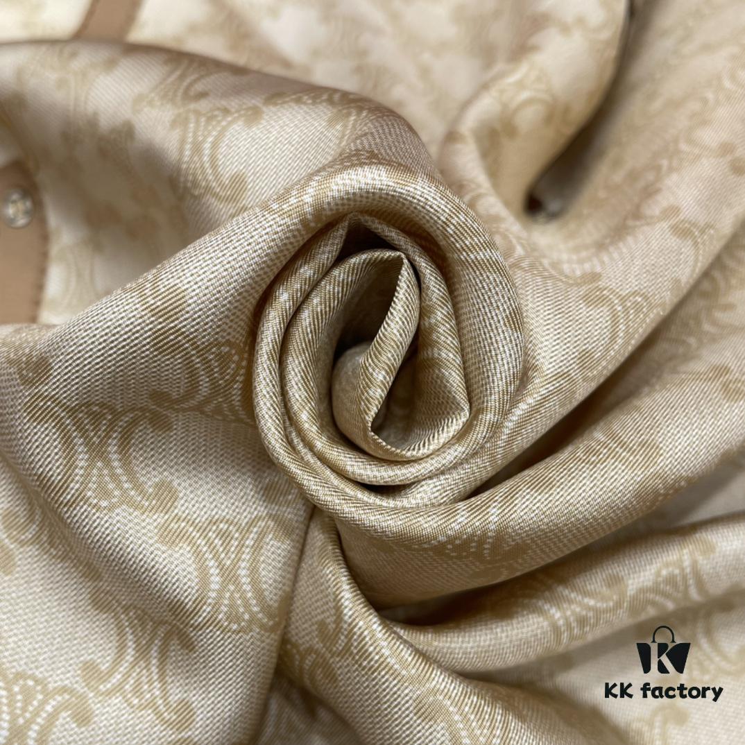 CELINE Vintage-inspired Triumphal Arch Pattern Square Scarf with Belt Buckle Detail, Classic and Elegant, 100% Mulberry Silk, 90*90CM