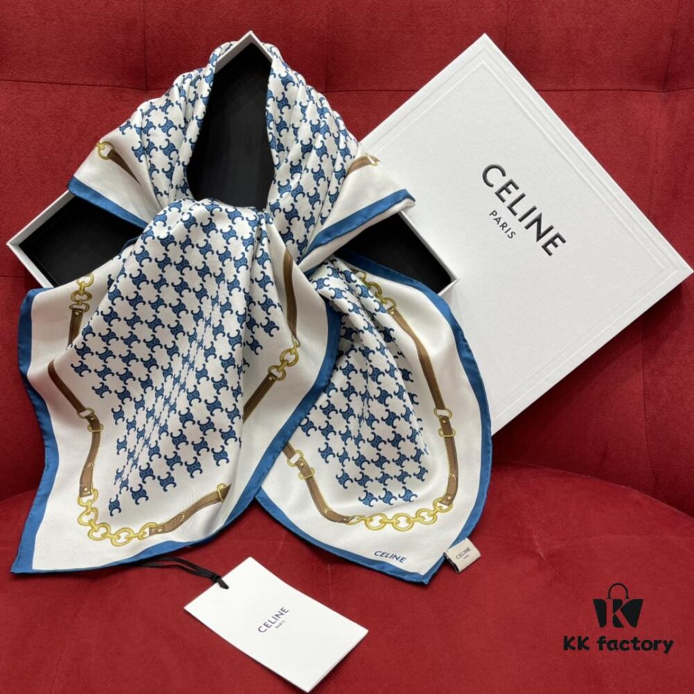 CELINE Iconic Arch and Chain Elements, Fresh and Vibrant - 90x90cm 100% Mulberry Silk