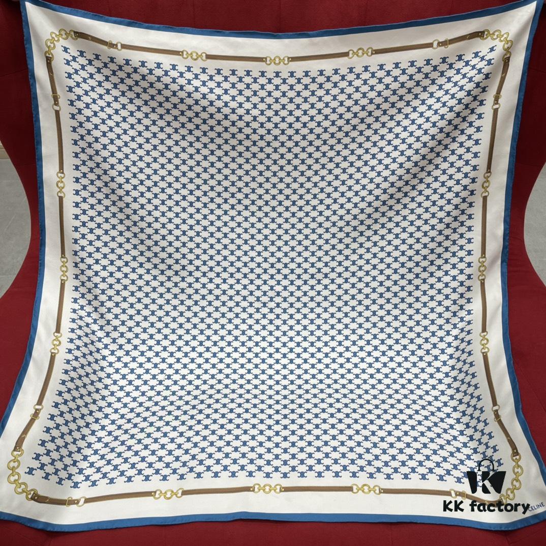 CELINE Iconic Arch and Chain Elements, Fresh and Vibrant - 90x90cm 100% Mulberry Silk