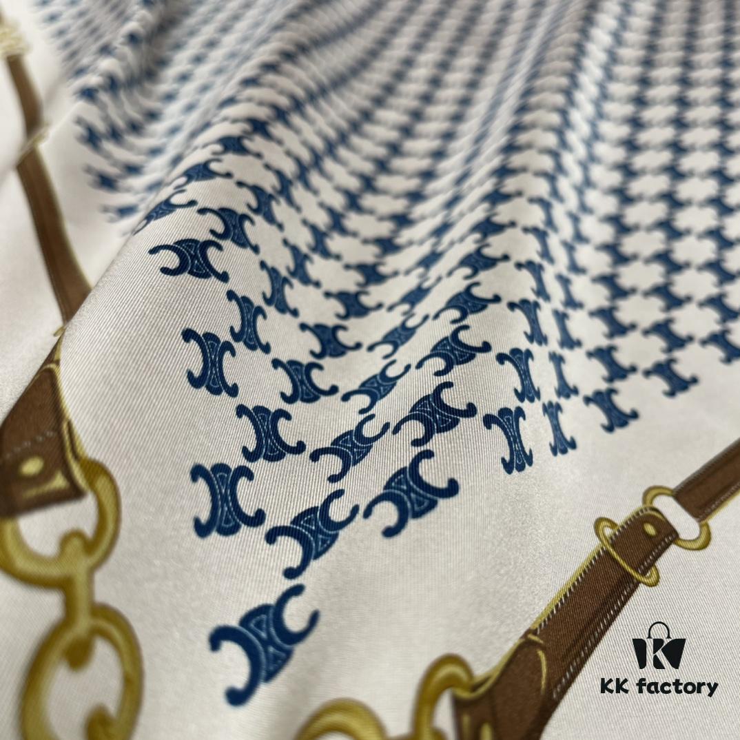 CELINE Iconic Arch and Chain Elements, Fresh and Vibrant - 90x90cm 100% Mulberry Silk