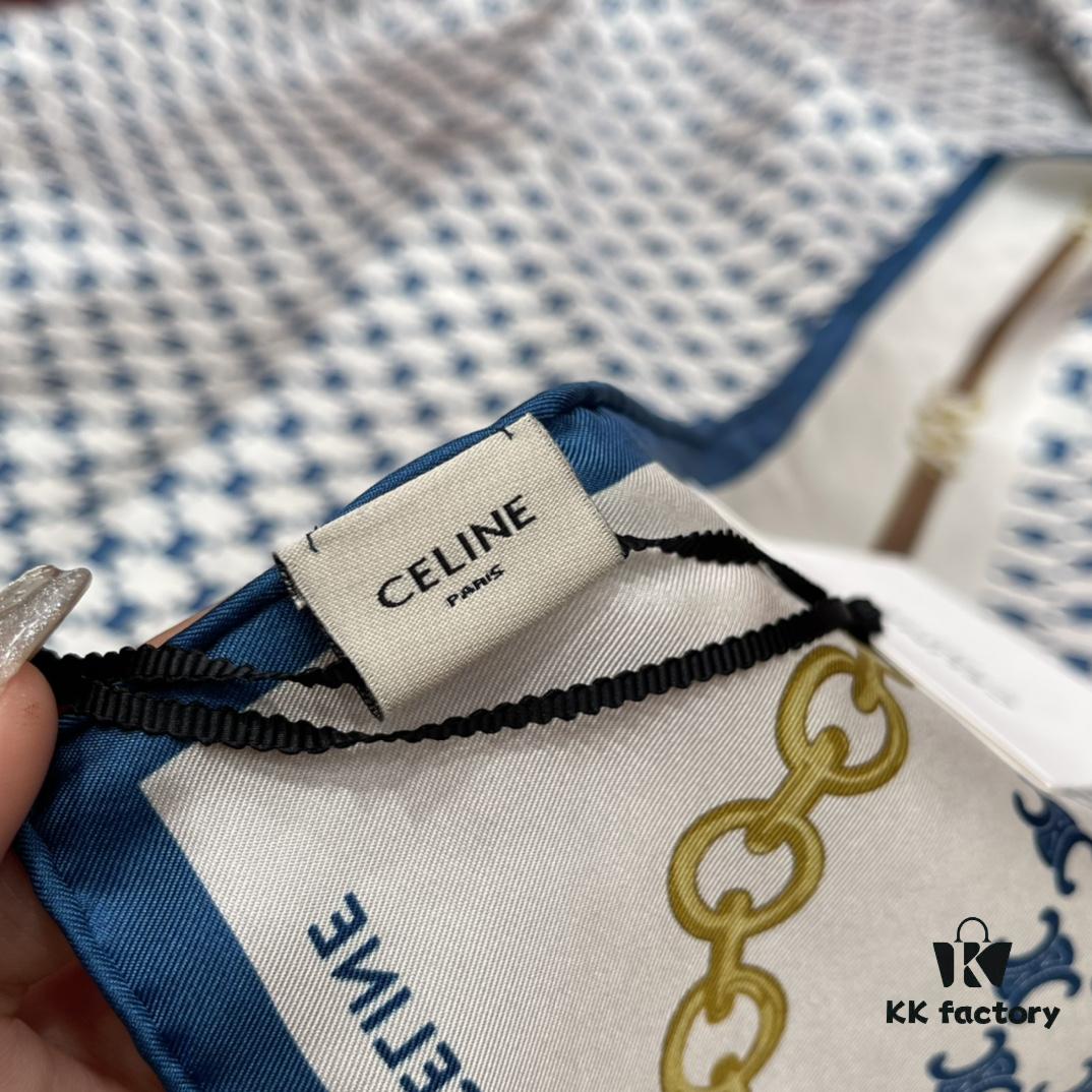 CELINE Iconic Arch and Chain Elements, Fresh and Vibrant - 90x90cm 100% Mulberry Silk