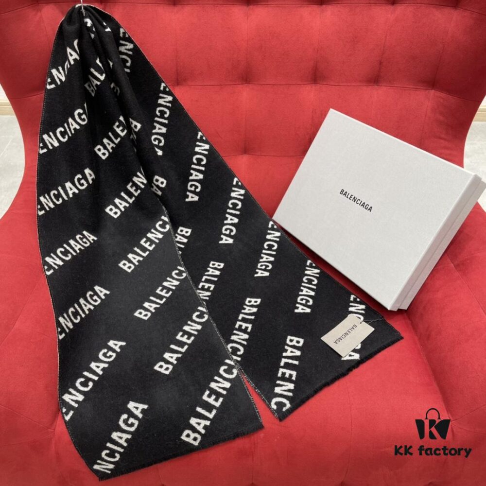 Balenciaga Logo Jacquard Wool Long Scarf