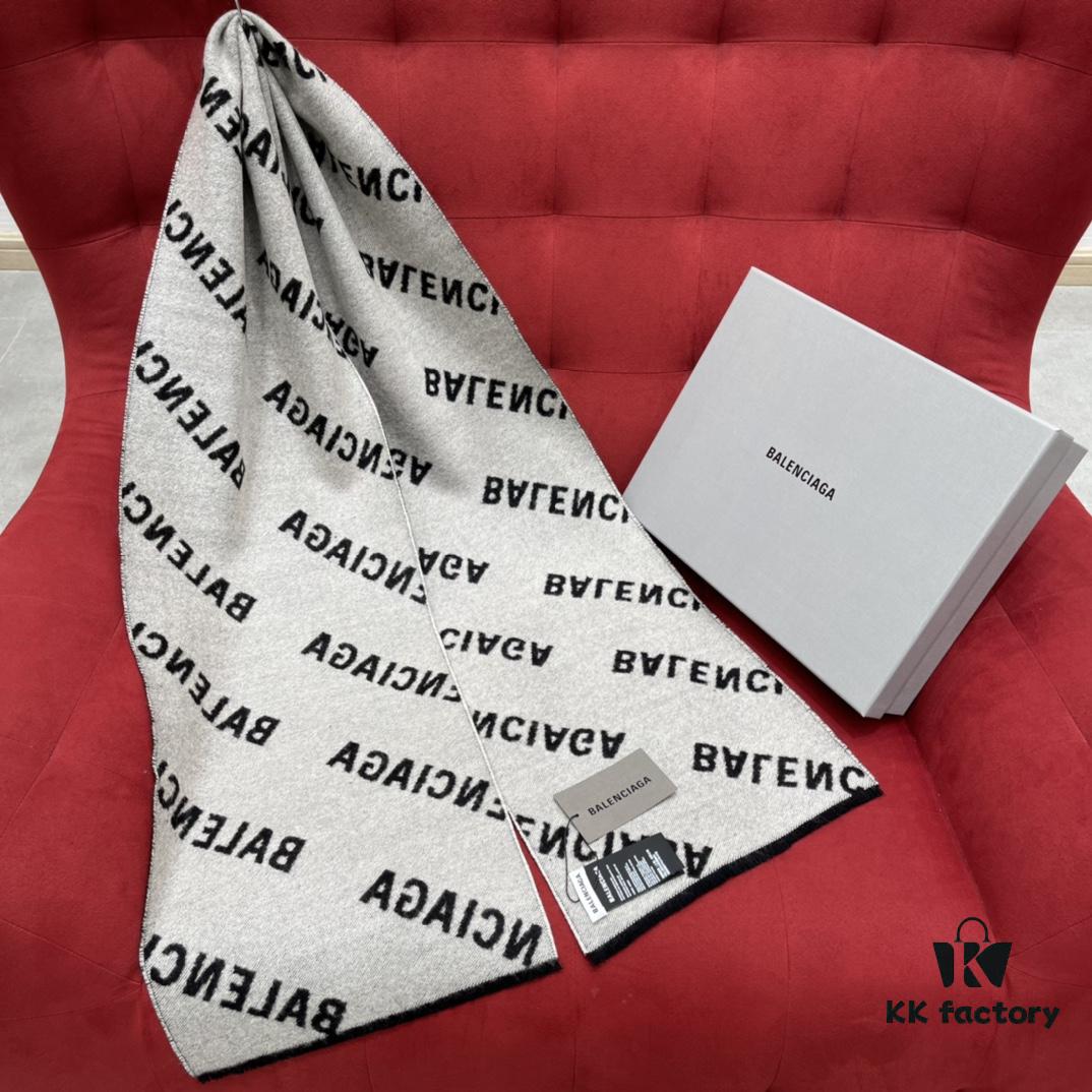 Balenciaga Logo Jacquard Wool Long Scarf