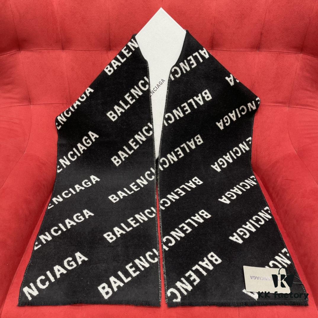 Balenciaga Logo Jacquard Wool Long Scarf