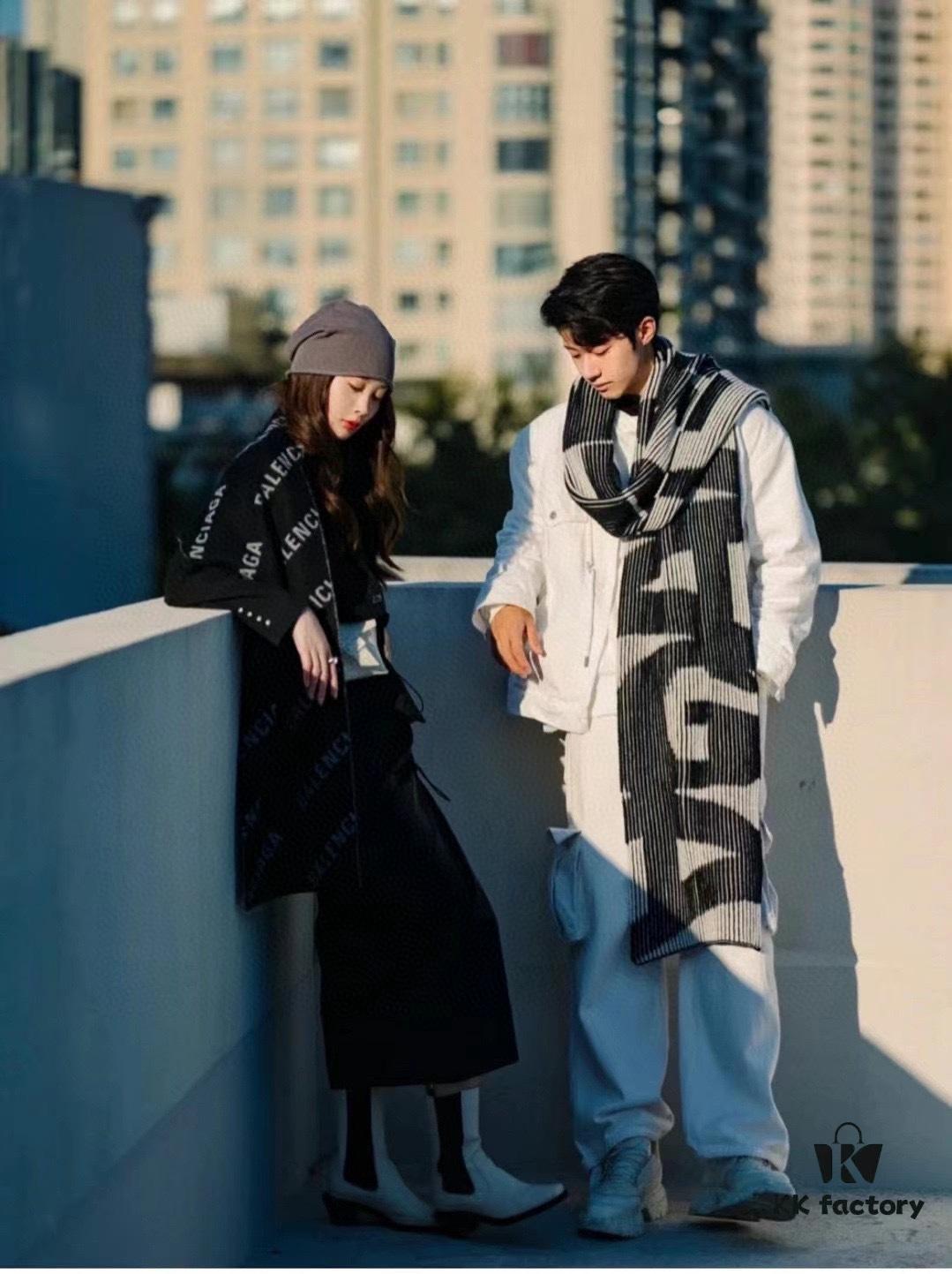 Wool Fabric: 30*205, Balenciaga Classic Letter Series Inspired Minimalist Logo Scarf