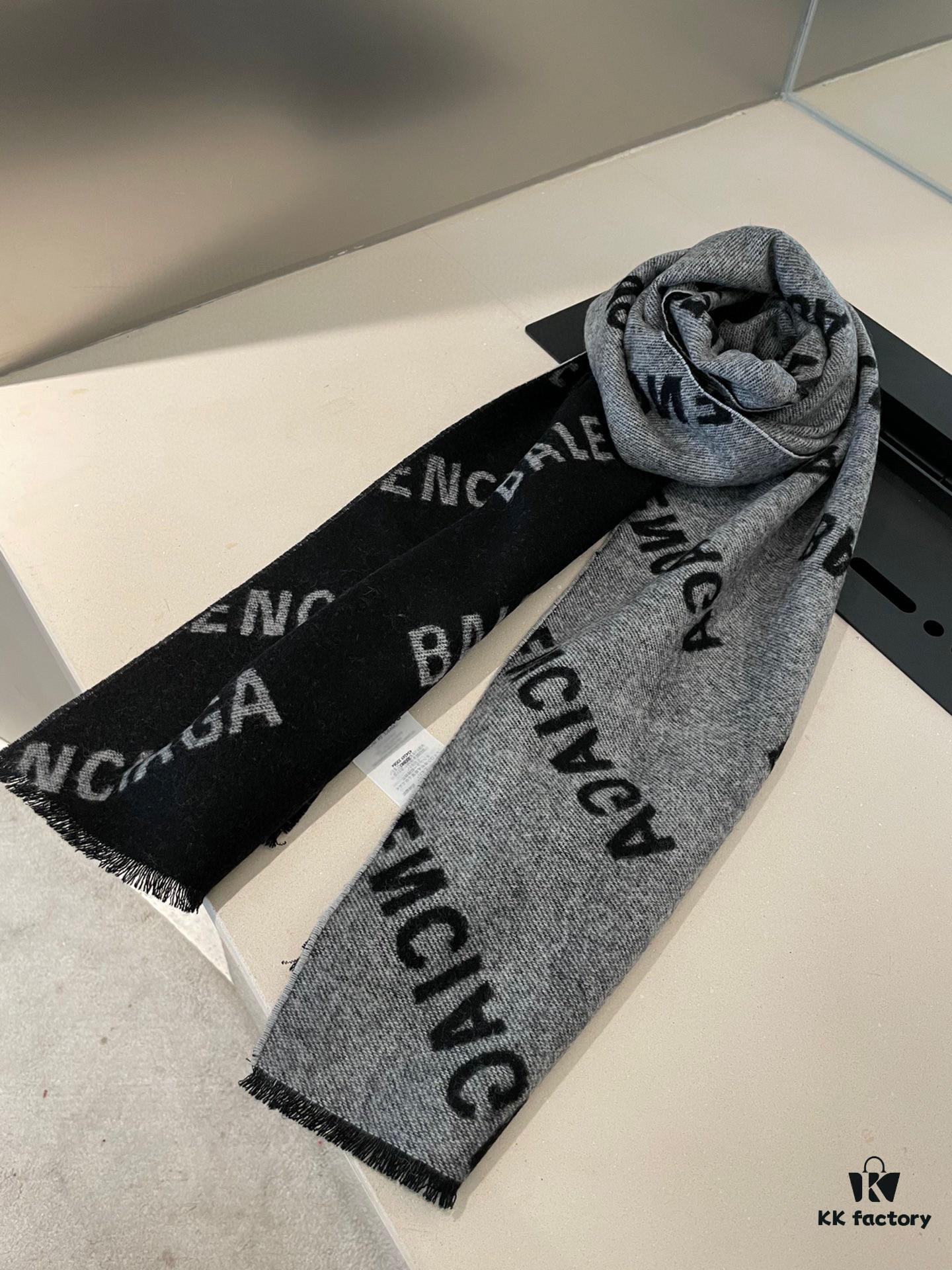 Wool Fabric: 30*205, Balenciaga Classic Letter Series Inspired Minimalist Logo Scarf