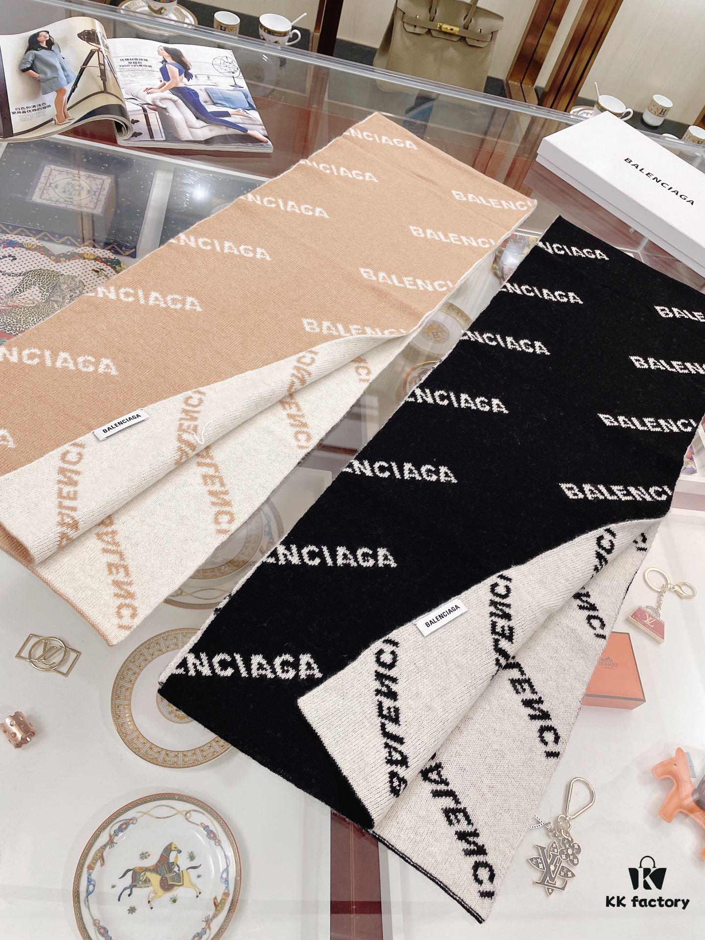 Authentic Balenciaga OEM Cashmere Knit Scarf, Black and White Reversible Double-Sided Jacquard Design, 185*38 cm