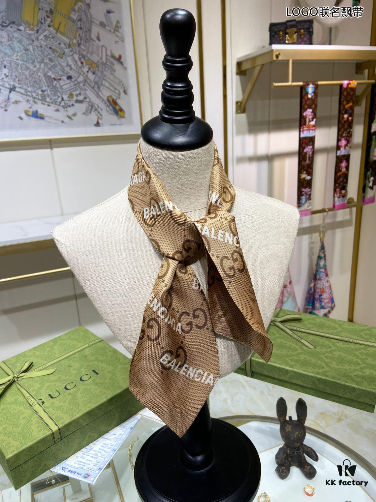 Luxury Grade Premium G Maison GG [Logo Collaboration Ribbon], Authentic 16 Momme Silk Twill Scarf