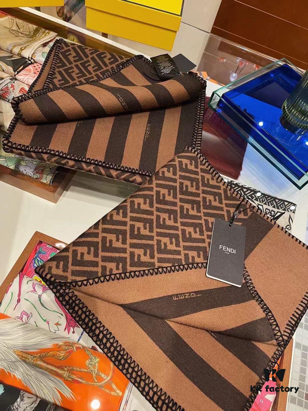 Fendi High-End New Arrival, Double-Sided Design Luxury Wool Silk Scarf