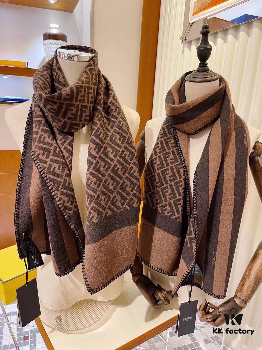 Fendi High-End New Arrival, Double-Sided Design Luxury Wool Silk Scarf