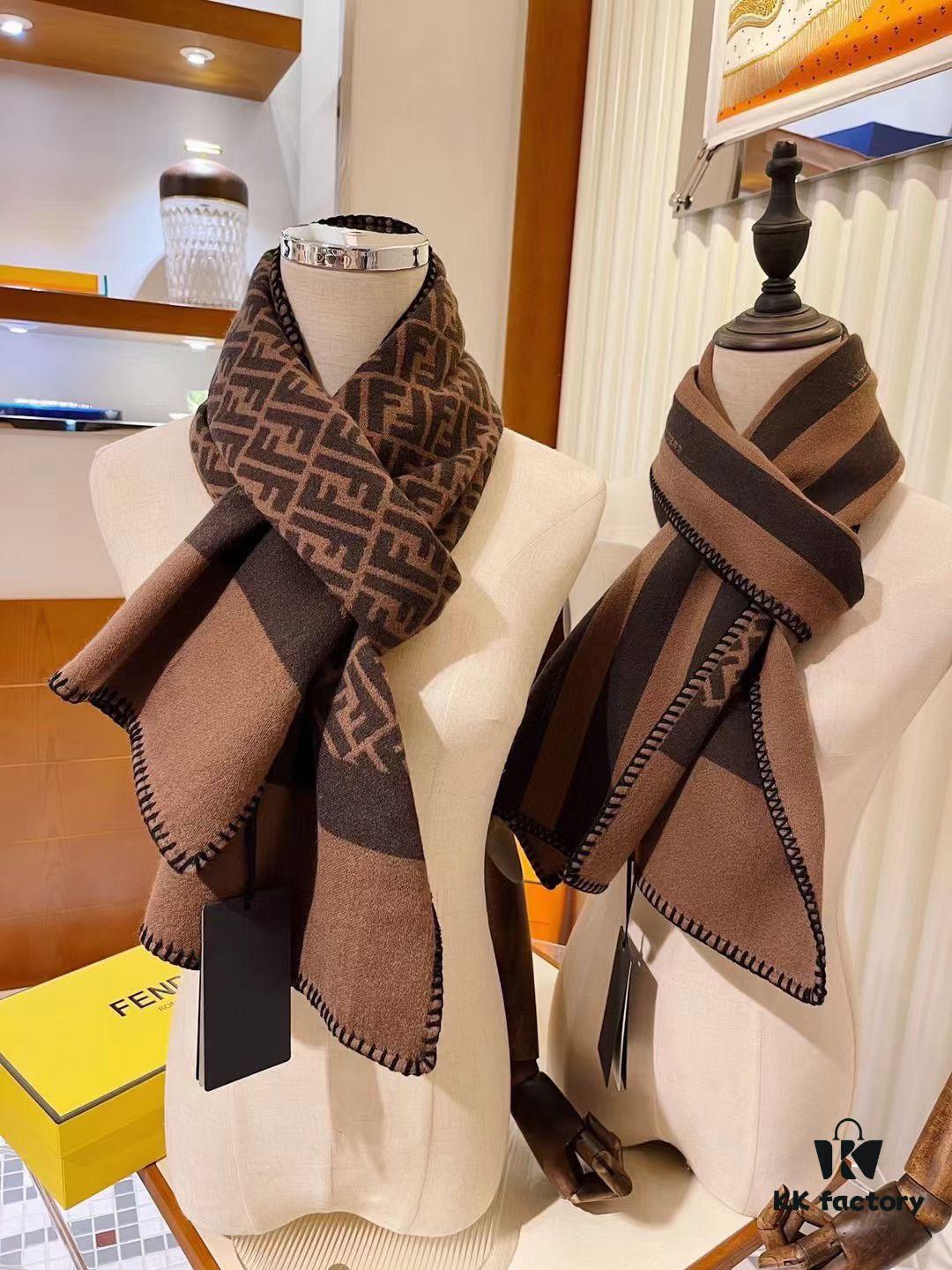 Fendi High-End New Arrival, Double-Sided Design Luxury Wool Silk Scarf