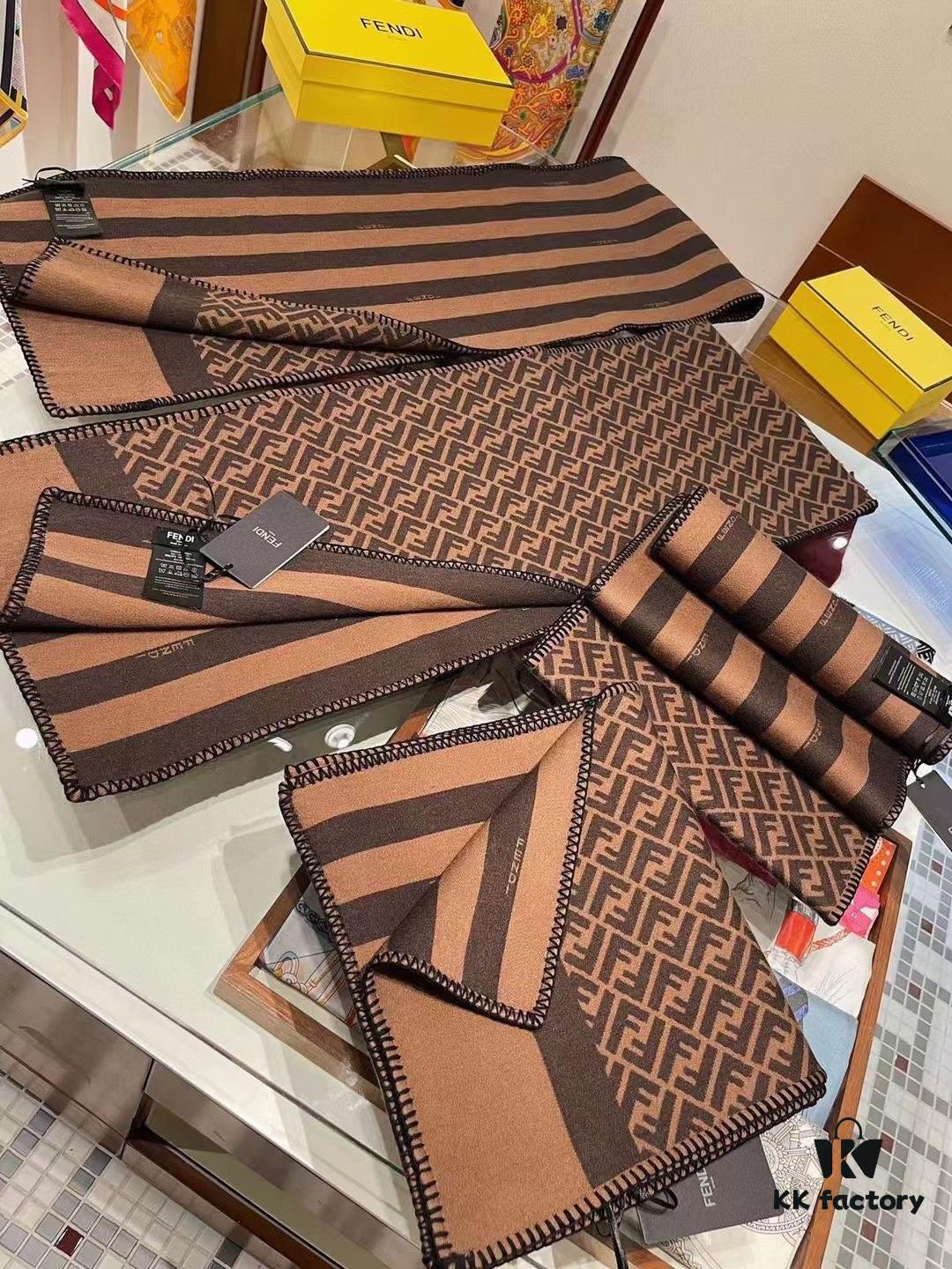 Fendi High-End New Arrival, Double-Sided Design Luxury Wool Silk Scarf