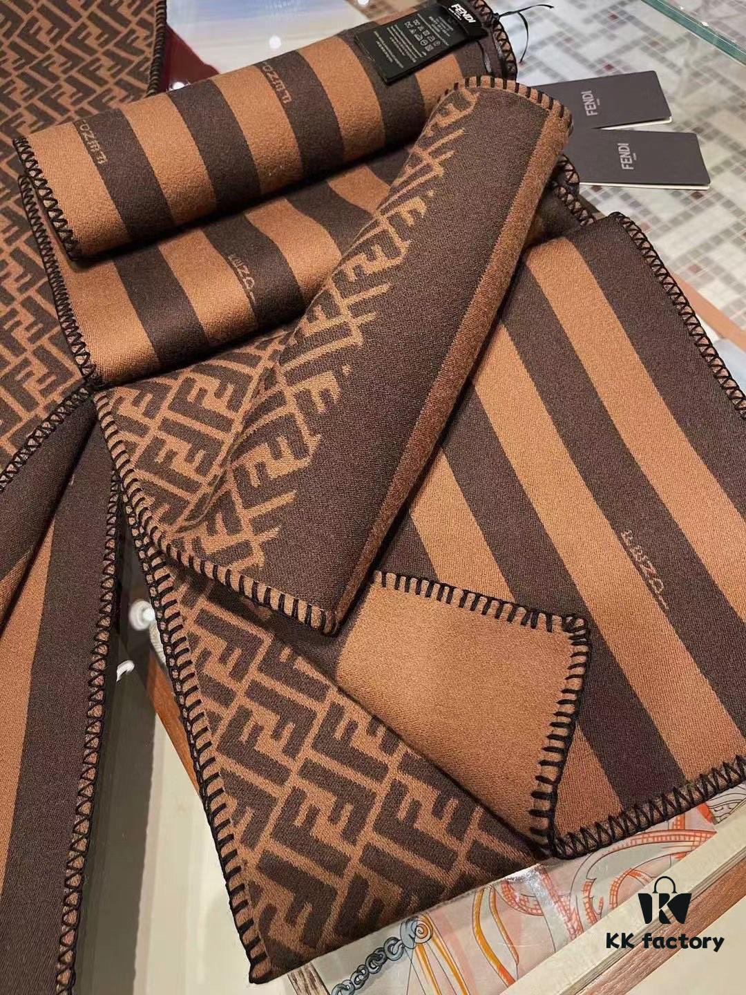 Fendi High-End New Arrival, Double-Sided Design Luxury Wool Silk Scarf