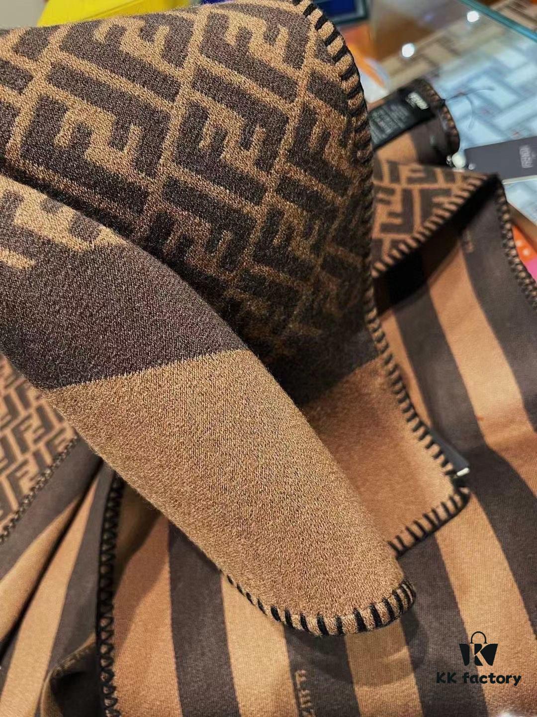 Fendi High-End New Arrival, Double-Sided Design Luxury Wool Silk Scarf