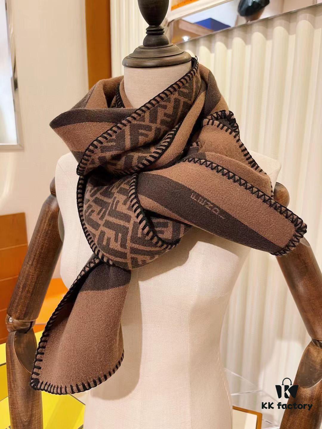 Fendi High-End New Arrival, Double-Sided Design Luxury Wool Silk Scarf