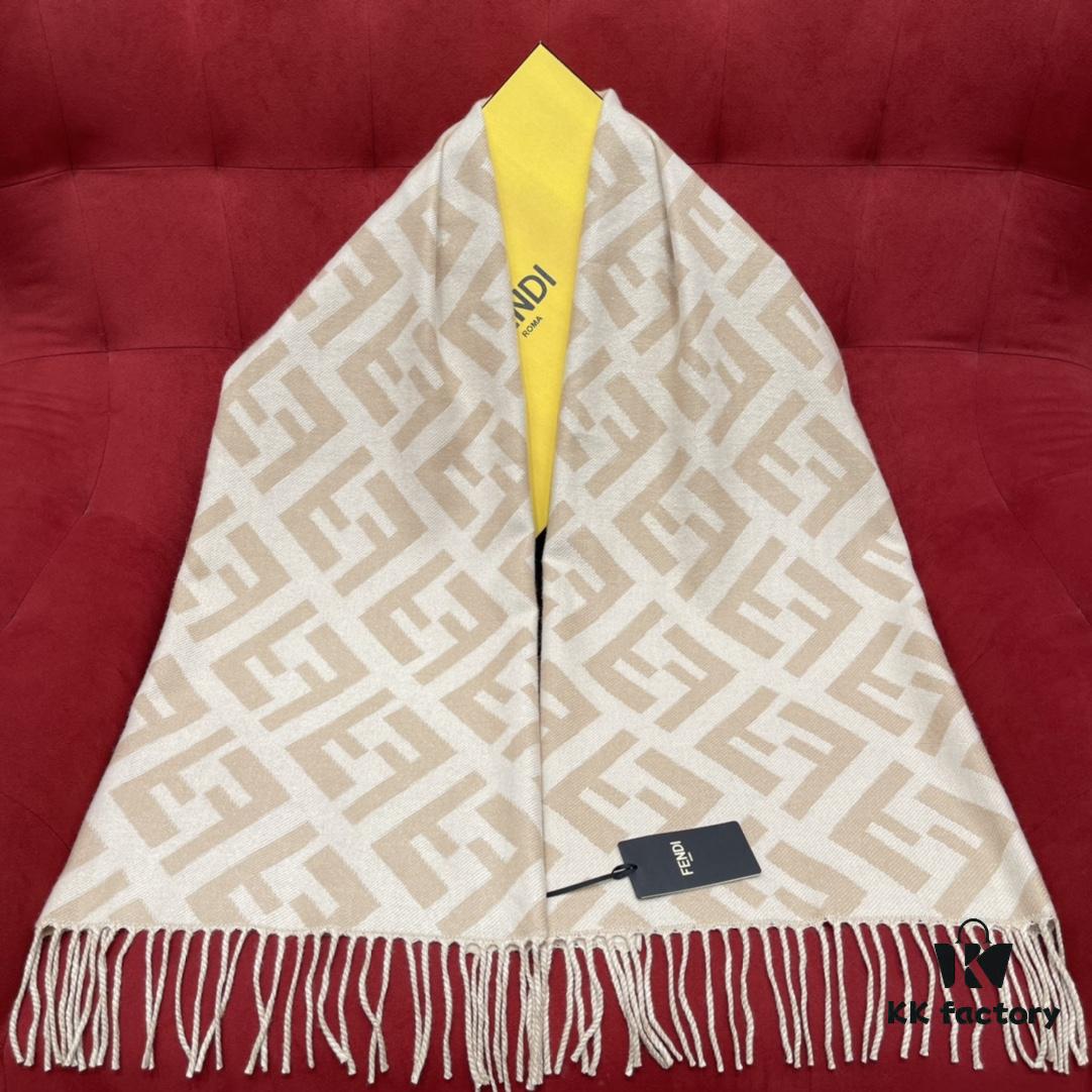 New Color Fendi Large Fringe Logo Double-Sided Cashmere Scarf FF Monogram in Perfect Autumn-Winter Hue