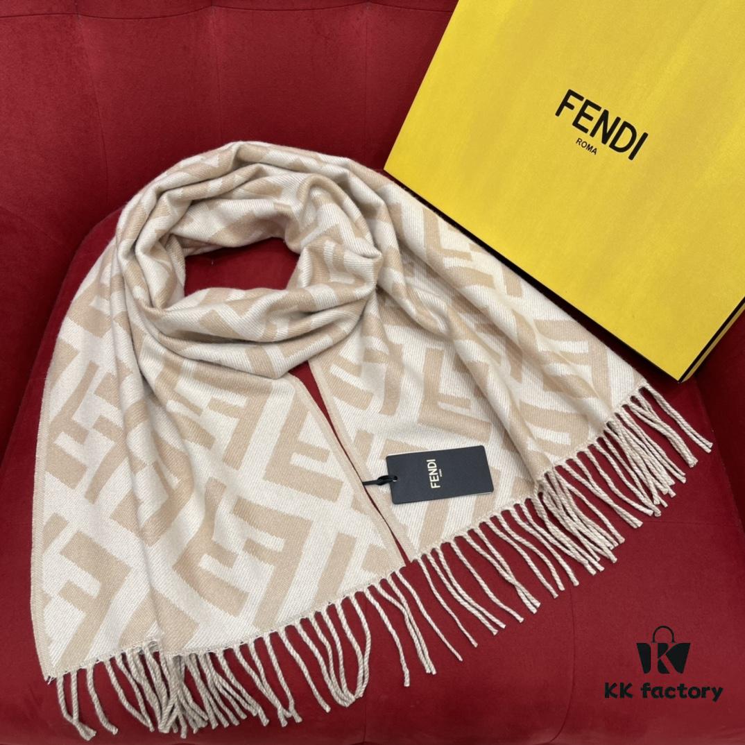 New Color Fendi Large Fringe Logo Double-Sided Cashmere Scarf FF Monogram in Perfect Autumn-Winter Hue