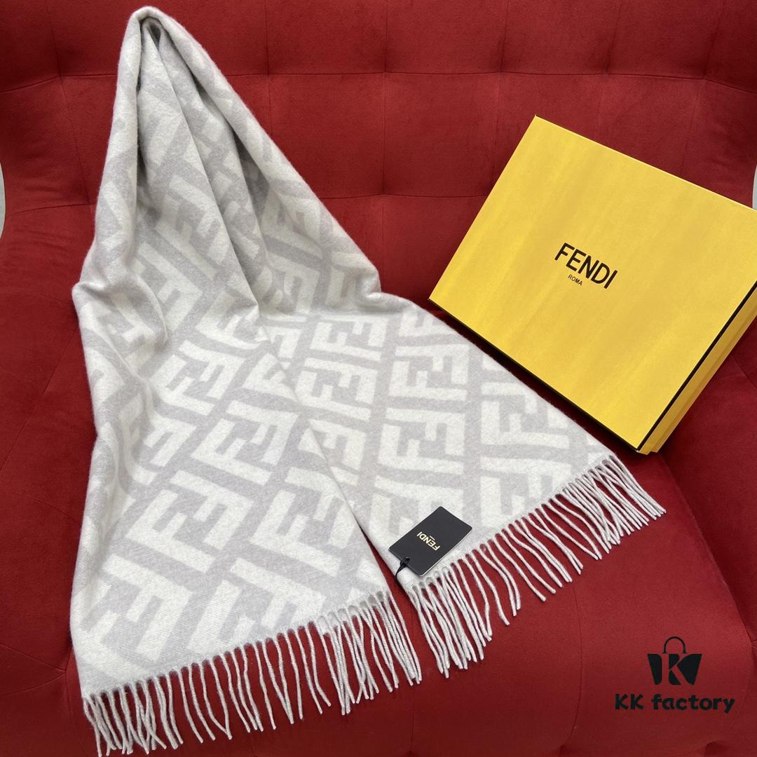 In Stock & Ready to Ship - Fendi Large Fringe Logo Double-Sided Cashmere Scarf, FF Monogram in Perfect Autumn-Winter Hue, 100% Premium Cashmere, Ultra Warm and Exceptionally Soft, 170×45cm