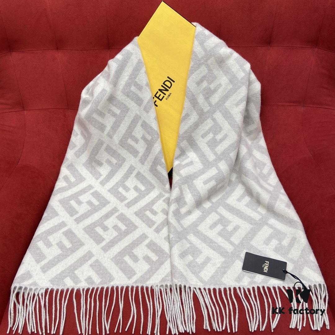In Stock & Ready to Ship - Fendi Large Fringe Logo Double-Sided Cashmere Scarf, FF Monogram in Perfect Autumn-Winter Hue, 100% Premium Cashmere, Ultra Warm and Exceptionally Soft, 170×45cm