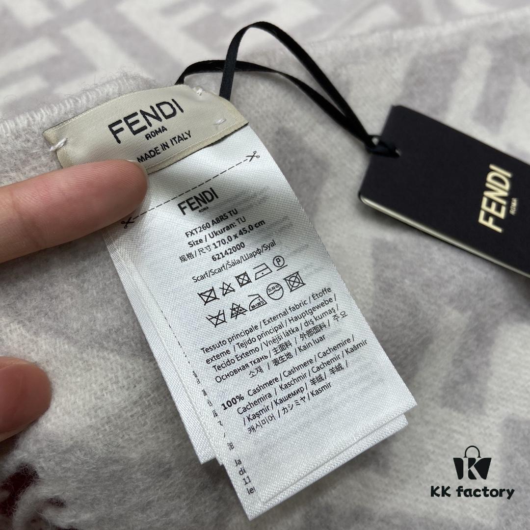 In Stock & Ready to Ship - Fendi Large Fringe Logo Double-Sided Cashmere Scarf, FF Monogram in Perfect Autumn-Winter Hue, 100% Premium Cashmere, Ultra Warm and Exceptionally Soft, 170×45cm