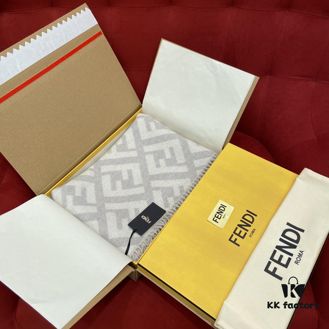 In Stock & Ready to Ship - Fendi Large Fringe Logo Double-Sided Cashmere Scarf, FF Monogram in Perfect Autumn-Winter Hue, 100% Premium Cashmere, Ultra Warm and Exceptionally Soft, 170×45cm