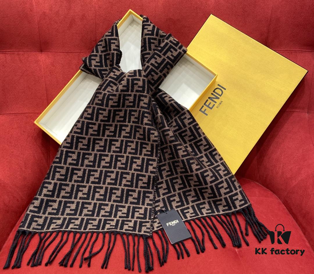 FENDI 100% Cashmere Scarf with Small FF Pattern – Elegant and Luxurious Winter Essential
