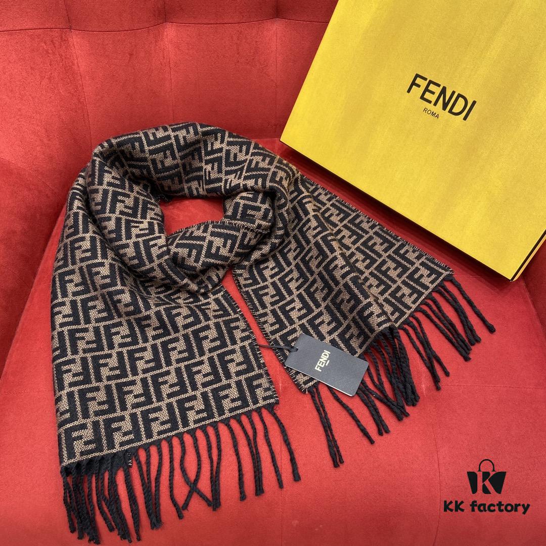 FENDI 100% Cashmere Scarf with Small FF Pattern – Elegant and Luxurious Winter Essential