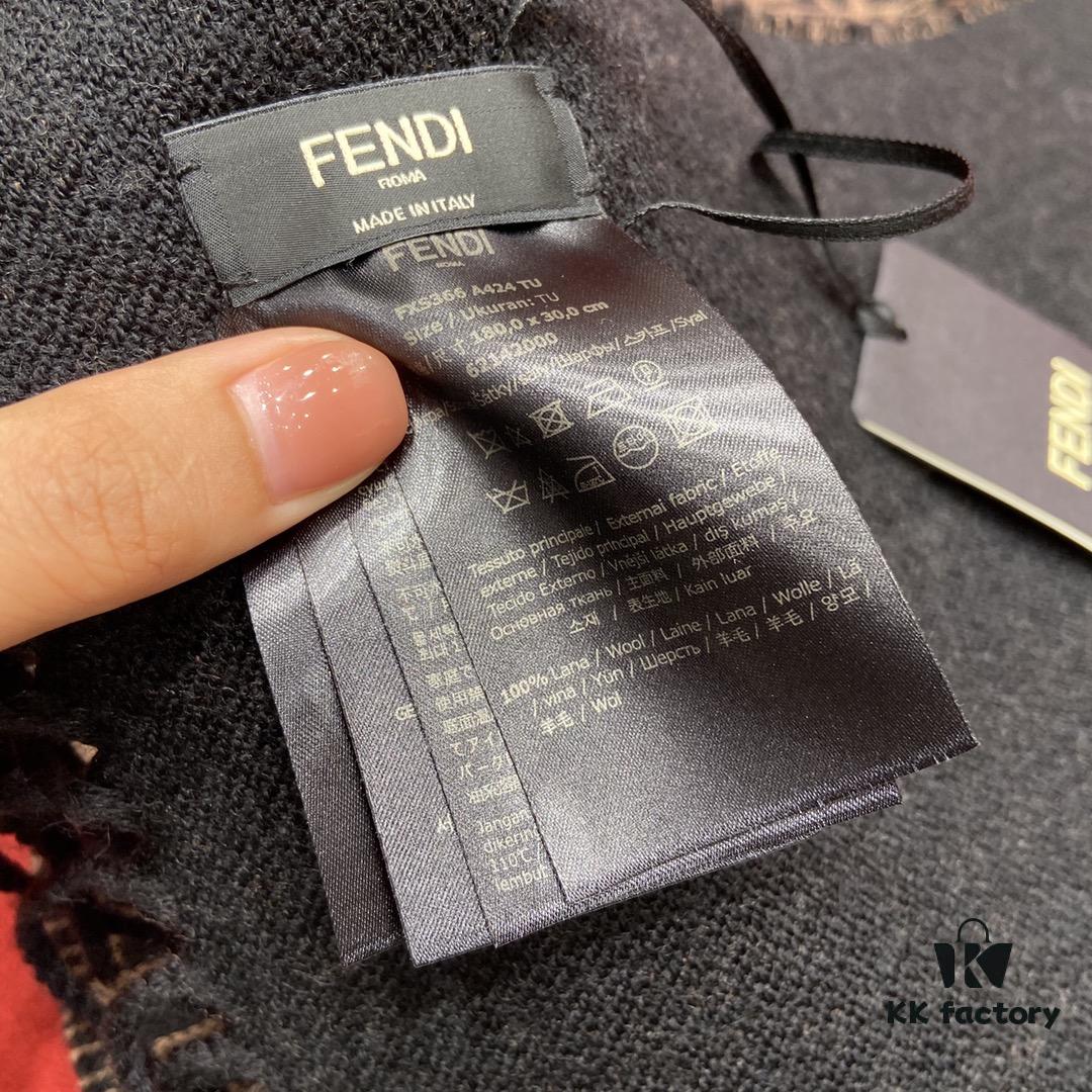 FENDI 100% Cashmere Scarf with Small FF Pattern – Elegant and Luxurious Winter Essential