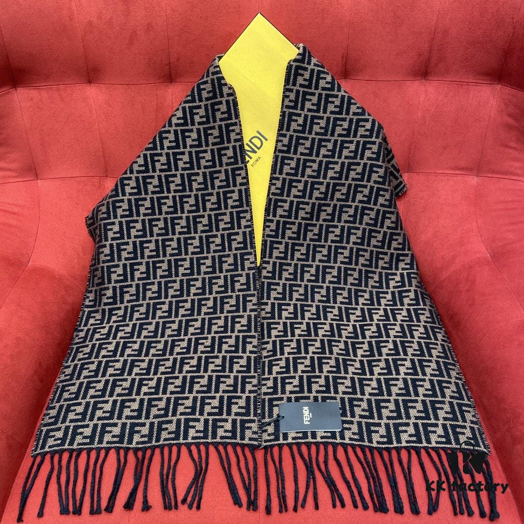 FENDI 100% Cashmere Scarf with Small FF Pattern – Elegant and Luxurious Winter Essential