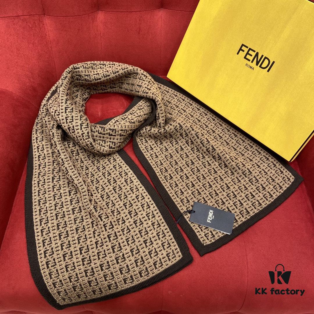Brown FENDI Woven Wool Scarf 🧣 Timeless FF Monogram Pattern, Soft and Luxurious 100% Pure Wool Fabric, 30*180cm