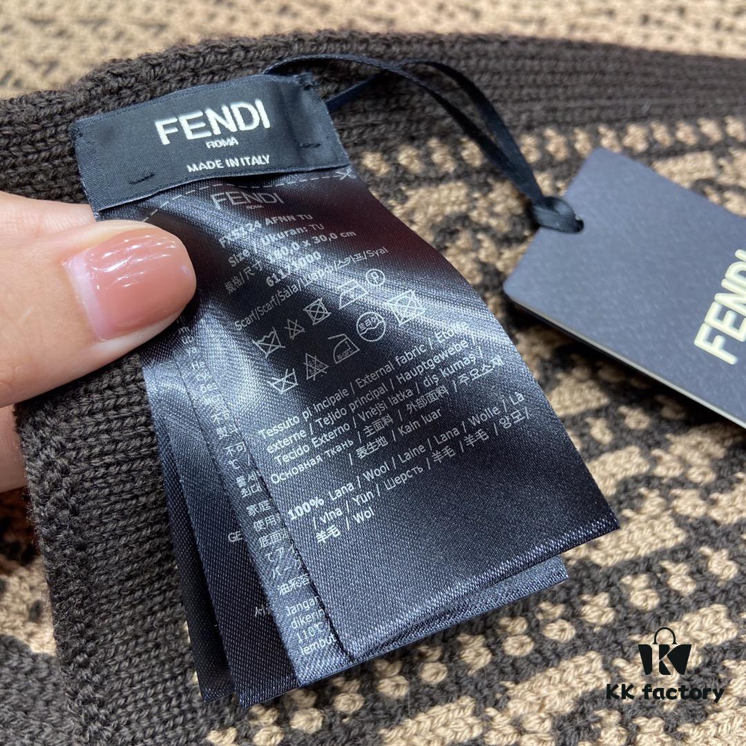 Brown FENDI Woven Wool Scarf 🧣 Timeless FF Monogram Pattern, Soft and Luxurious 100% Pure Wool Fabric, 30*180cm