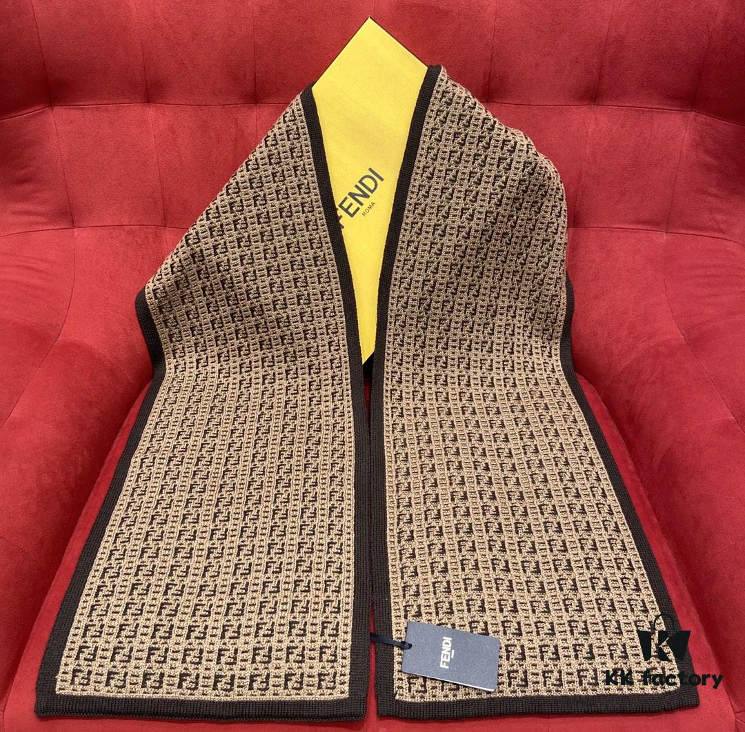 Brown FENDI Woven Wool Scarf 🧣 Timeless FF Monogram Pattern, Soft and Luxurious 100% Pure Wool Fabric, 30*180cm