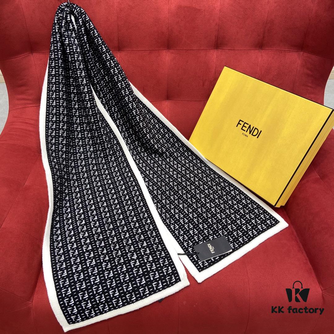 Black FENDI Woven Wool Scarf 🧣 Timeless FF Monogram Pattern, Soft and Luxurious 100% Pure Wool Fabric, 30*180cm
