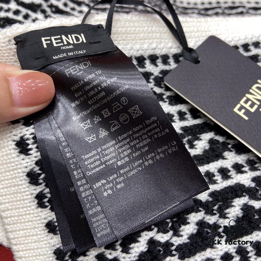 Black FENDI Woven Wool Scarf 🧣 Timeless FF Monogram Pattern, Soft and Luxurious 100% Pure Wool Fabric, 30*180cm