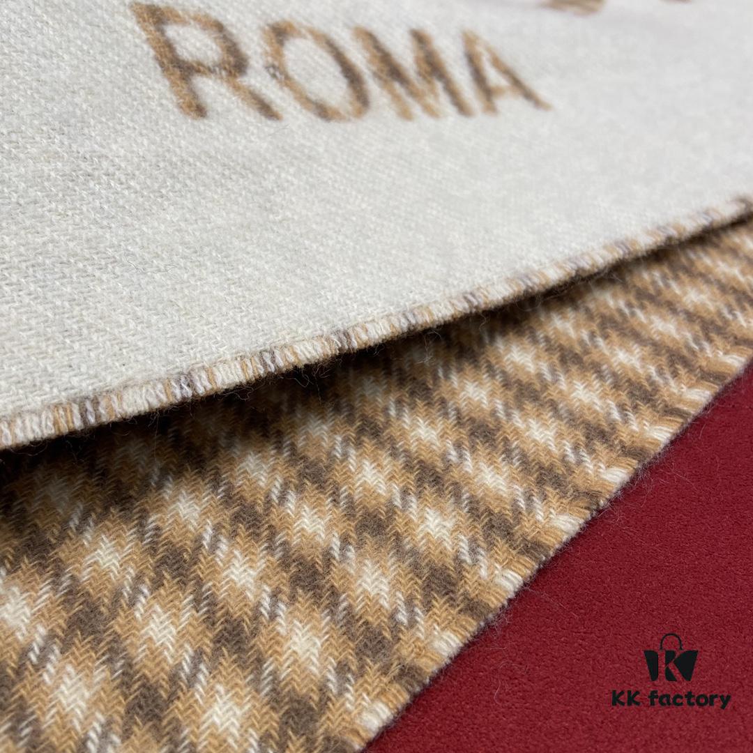 FENDI Autumn Winter New Checkered Double-Sided Fringe Scarf – Unisex Wear, Non-Irritating, Soft and Durable, 75% Wool 25% Cashmere, 30*180cm